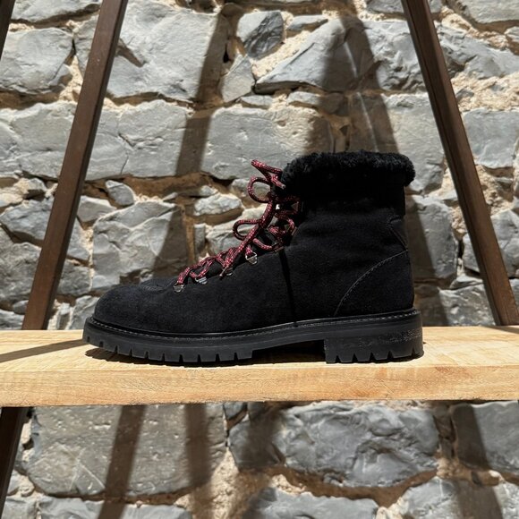 Valentino Black Suede Shearling Lined Winter Hiking Boots - Picture 5 of 13